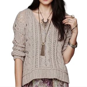 Free People Wool Mohair Blend Beige Open Cable Knit Oversize Sweater Size Medium